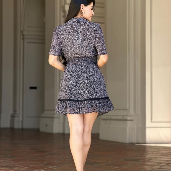 Floral Print Saffy Lace Smocking Waist Mini Dress - Picture 7 of 7